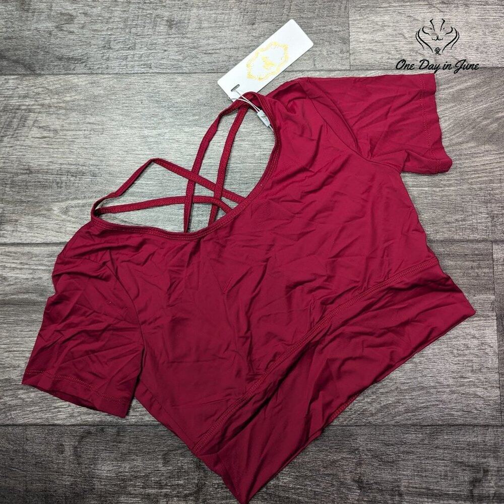 Zexxy Short Sleeve Criss Cross Back Yoga Top Size M